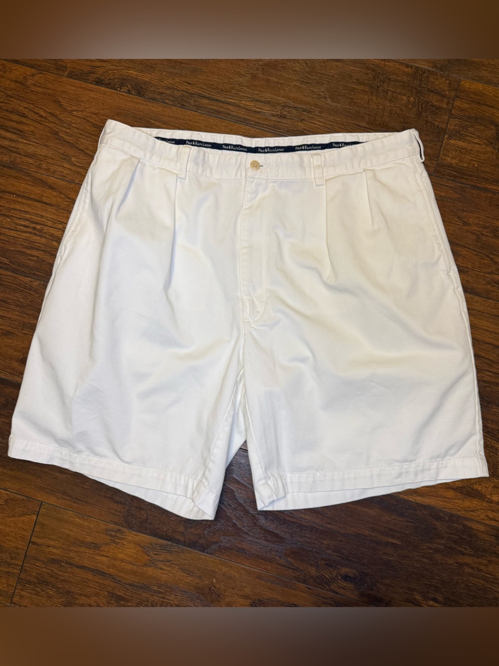 Polo Ralph Lauren Vintage Tyler Shorts Mens 40 White Pleated Cotton Chino Shorts